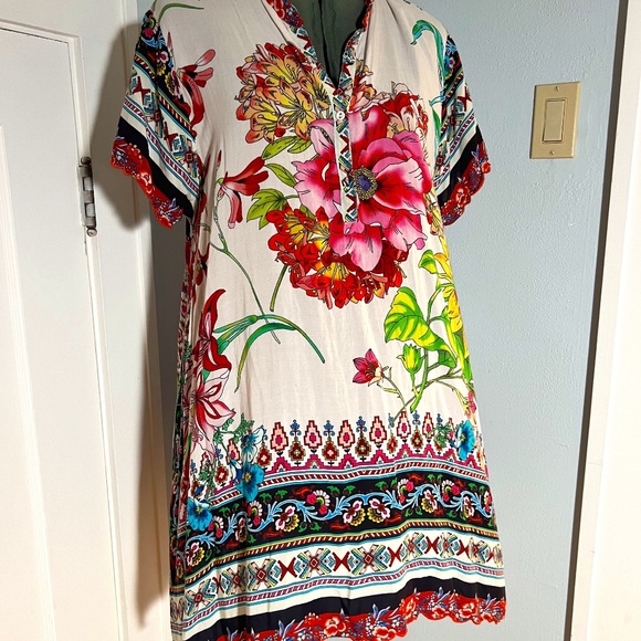 Johnny Was Large Hollywood Bold Boho Floral Cover-up A-line Tunic Mini - Picture 1 of 10